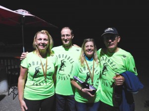 (From left) Plett Athletics Club chairperson Vicki Meggersee and members Patrick Sassin, Lisa Behrens and Dave Barnes completed the 2016 Comrades Marathon successfully. Photo: Supplied