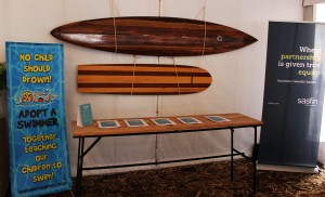 Surfboards for auction at Sasfin Plett Wine and Bubbly Festival in aid of Adopt a Swimmer