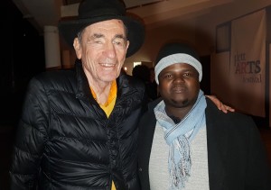 Justice Albie Sachs with writer Wandisile Sebezo at the screening of Mama Africa during the Plett ARTS Festival