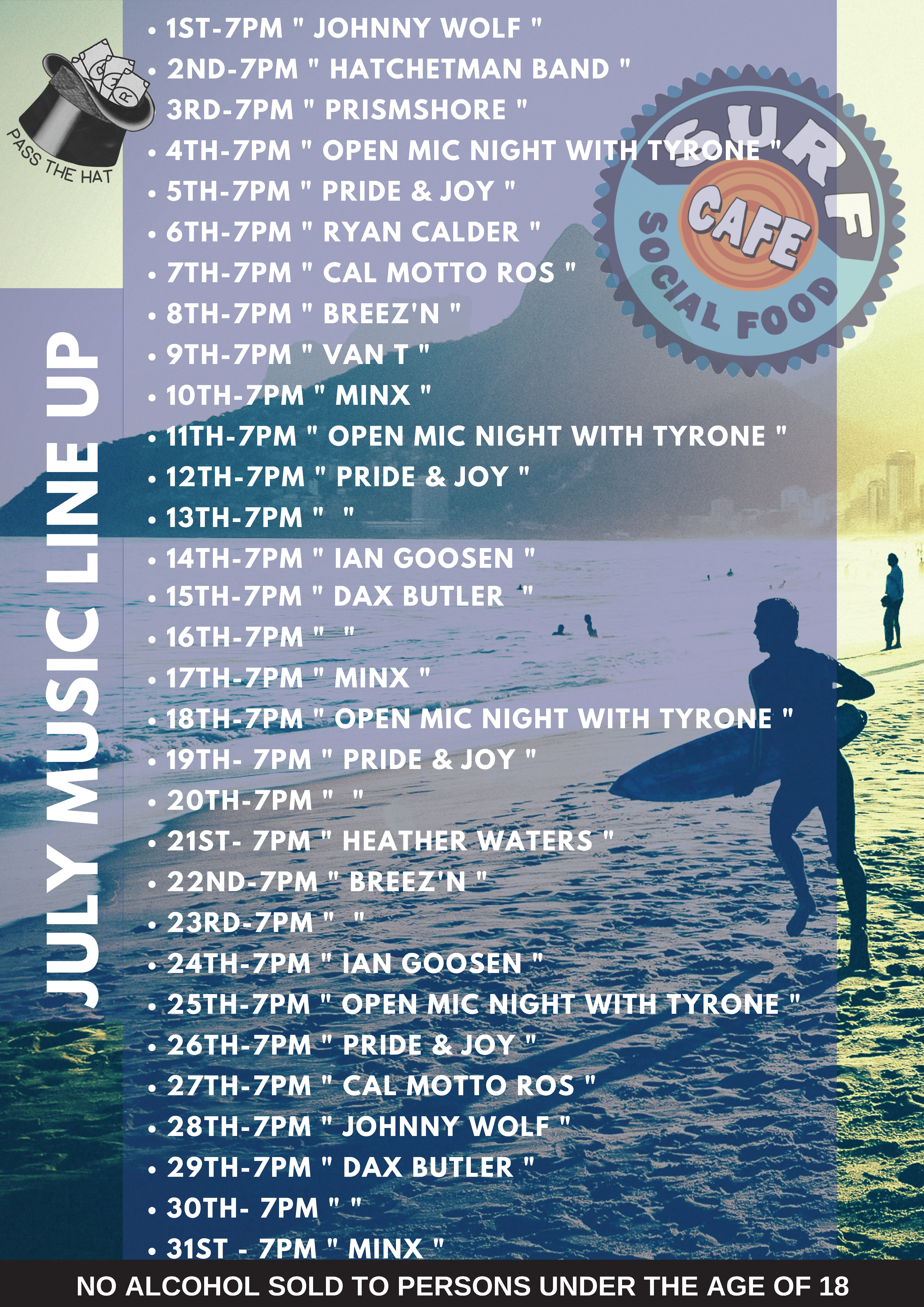 Surf Cafe July 2018 gig poster