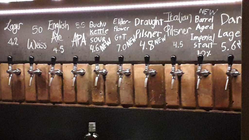 On tap at Barrington’s Lager, Weiss, English Ale, American Pale Ale, the award-winning Buchu-Kettle Sour, a Draught Pilsener, Irish Stout, Barrel Aged Imperial Stout and a Dark Lager. And an Elderflower Craft Gin.