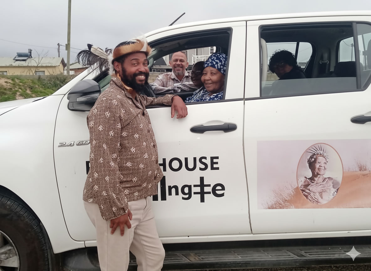 Ouma Katrina Esau and Apostle Goeieman touring Kranshoek during A Call To Oneness Chief Justin Barnardo in foreground